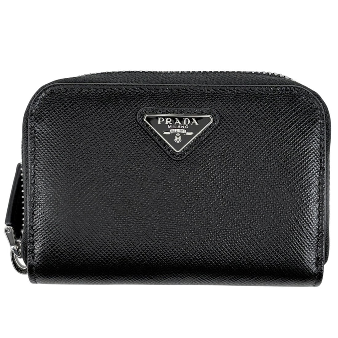 Prada PRADA Logo Plate Round Zipper Wallet/Coin Case 2-Way Saffiano Leather Nero (Black) 2MR021 (1 of 6)