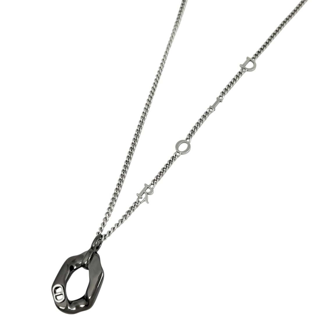 Christian Dior Logo Necklace, Contrast Silver, Women's: --- Catalog ---Category: SizePendant Size: 3.2mm x 1.9mm / 0.12'' x 0.07''Neck Circumference: 59.5 cm / 23.42''Category: DesignGender: WomenMaterial: SilverNecklace Type: NecklaceCategory: GeneralBran