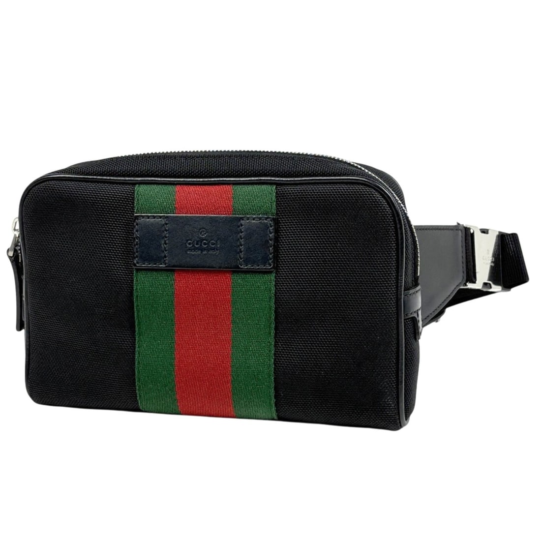 Gucci Sherry Line Waist Bag, Web Canvas, Black, 630919, Women's: --- Catalog ---Category: SizeSize (HxWxD): 14cm x 22cm x 4cm / 5.51'' x 8.66'' x 1.57''Category: DesignType: Fanny packColor: BlackGender: WomenMaterial: Canvas Category: GeneralMPN: 630919Brand: Gucc