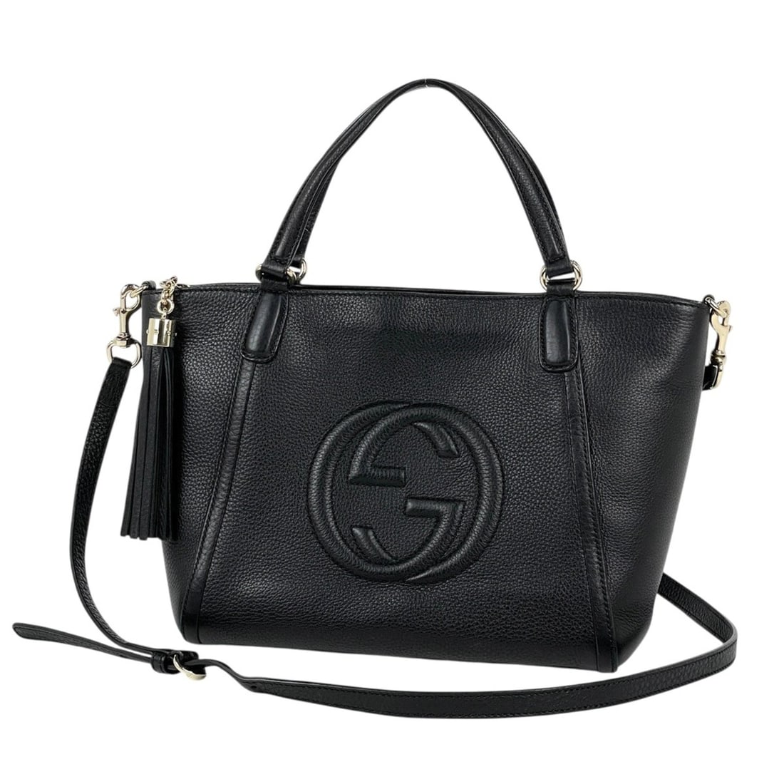 Gucci Soho Tote Bag, 2-Way Leather, Black, 369176: --- Catalog ---Category: SizeSize (HxWxD): 22cm x 26cm x 13cm / 8.66'' x 10.23'' x 5.11''Category: DesignType: Tote bagColor: BlackGender: WomenMaterial: Leather Category: GeneralBrand: Gucci--- Item 