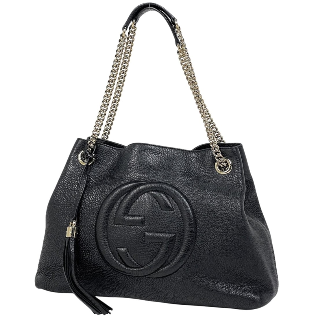 Gucci Soho Chain Shoulder Bag, Interlocking G Tote, Leather, Black, 808982, Women's: --- Catalog ---Category: SizeSize (HxWxD): 27cm x 38cm x 14cm / 10.62'' x 14.96'' x 5.51''Category: DesignType: Shoulder bagColor: BlackGender: WomenMaterial: Leather Category: GeneralBrand: Gucci--- 
