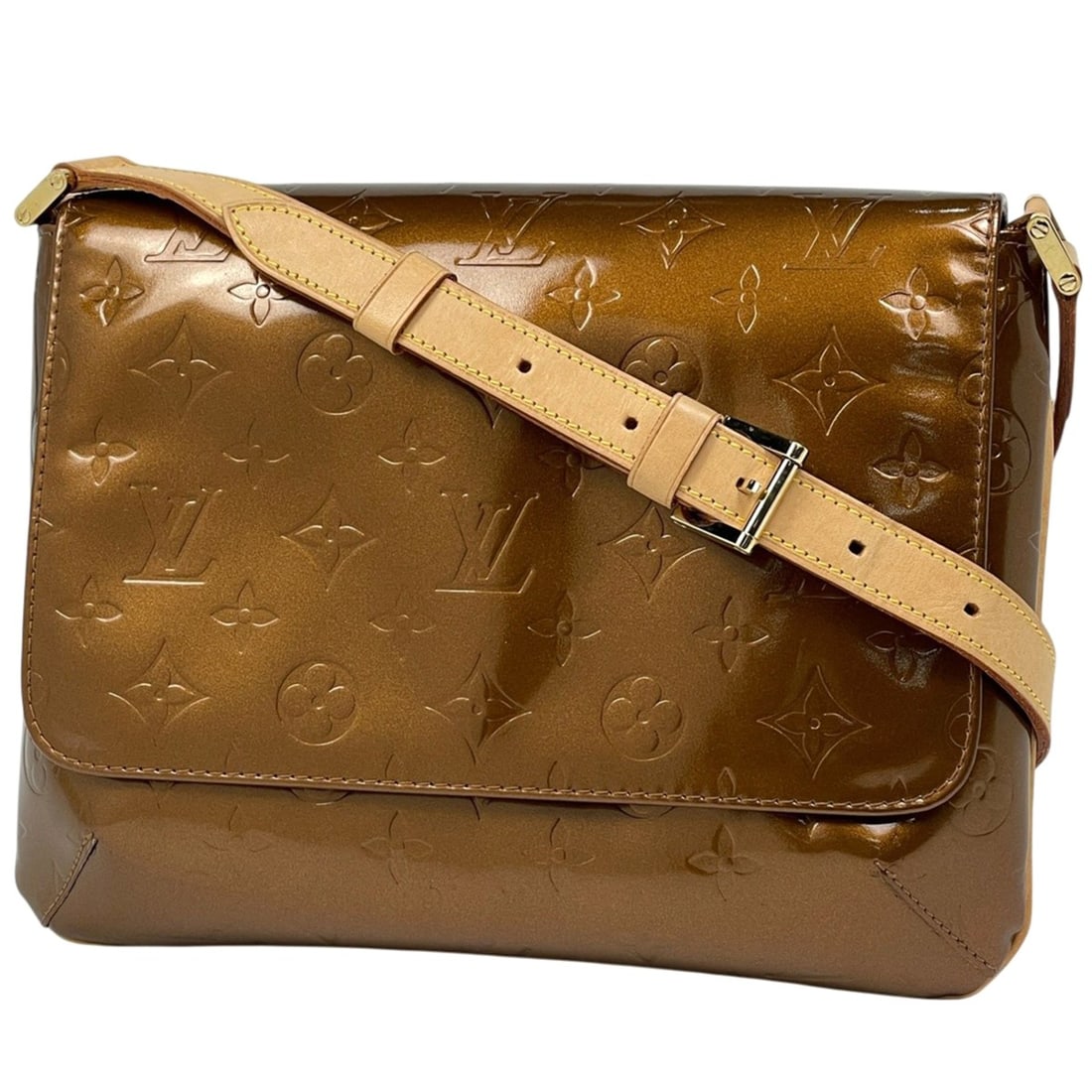 Louis Vuitton Thompson Street Enamel Shoulder Bag, Monogram Vernis, Bronze, M91124, Women's: --- Catalog ---Category: SizeSize (HxWxD): 20cm x 26cm x 6cm / 7.87'' x 10.23'' x 2.36''Category: DesignType: Shoulder bagColor: BronzeGender: WomenMaterial: Monogram Vernis Category: GeneralBrand: Lo
