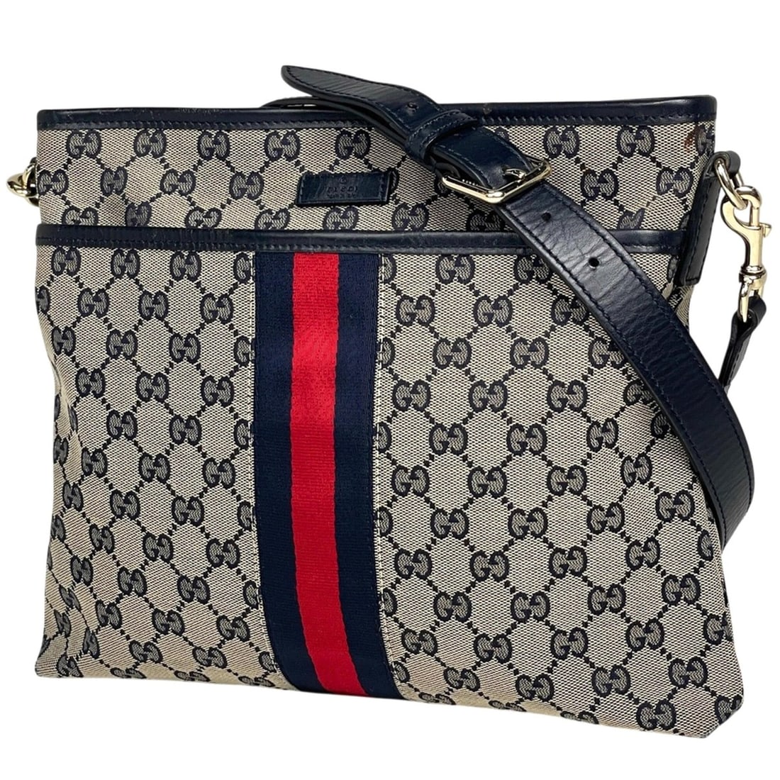 Gucci GG pattern shoulder bag, Sherry line, Web canvas, navy/beige, 388926, women's.: --- Catalog ---Category: SizeSize (HxWxD): 25cm x 29cm x 4.5cm / 9.84'' x 11.41'' x 1.77''Category: DesignType: Shoulder bagColor: Beige, NavyGender: WomenMaterial: GG canvas , Leather Category: Gener