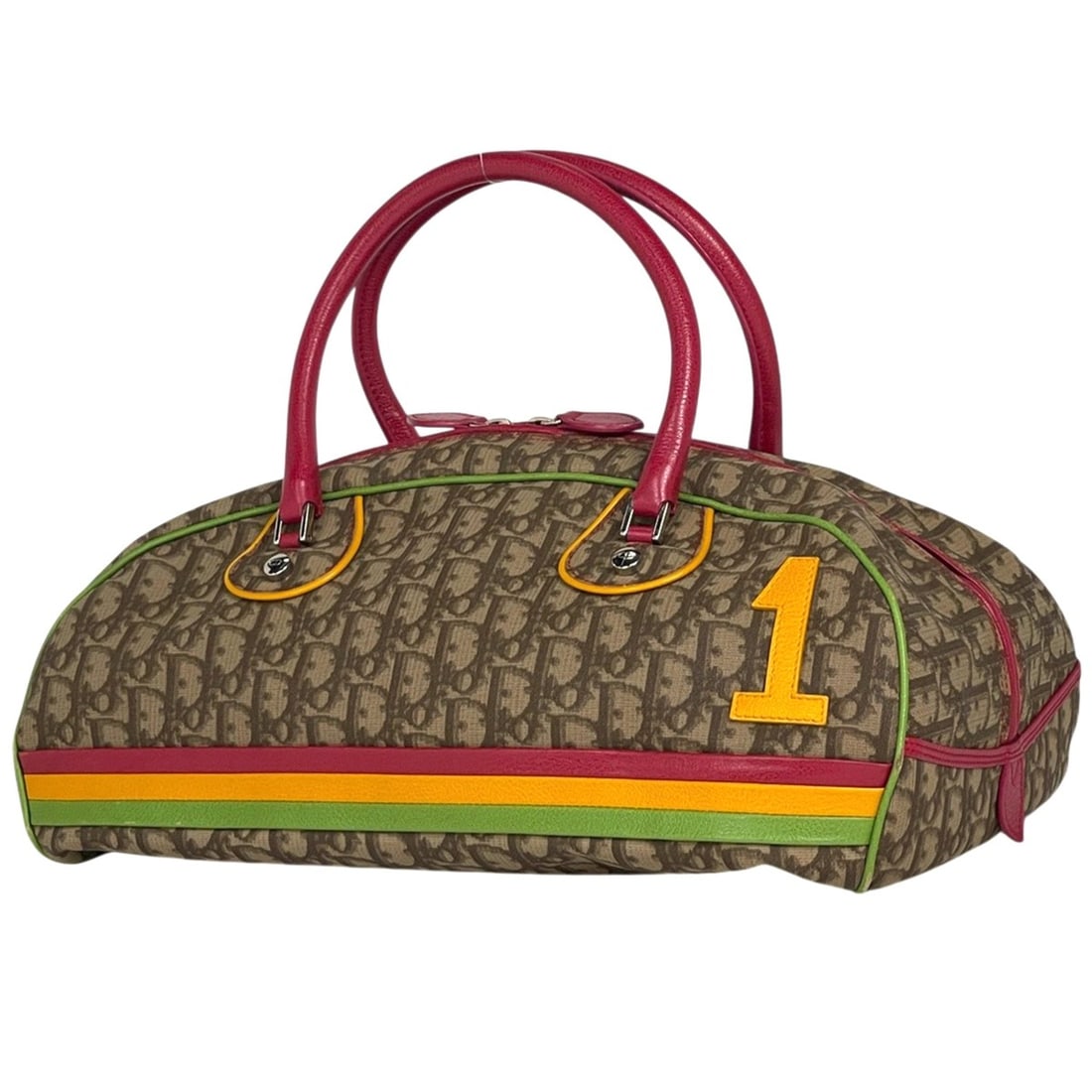 Christian Dior Trotter Pattern Rasta Handbag, Coated Canvas, Beige, Red, Multicolor, Women's: --- Catalog ---Category: SizeSize (HxWxD): 20cm x 37cm x 15cm / 7.87'' x 14.56'' x 5.9''Category: DesignType: HandbagColor: Beige, Multi-color, Red colorGender: WomenMaterial: Coated canvas , Leather 