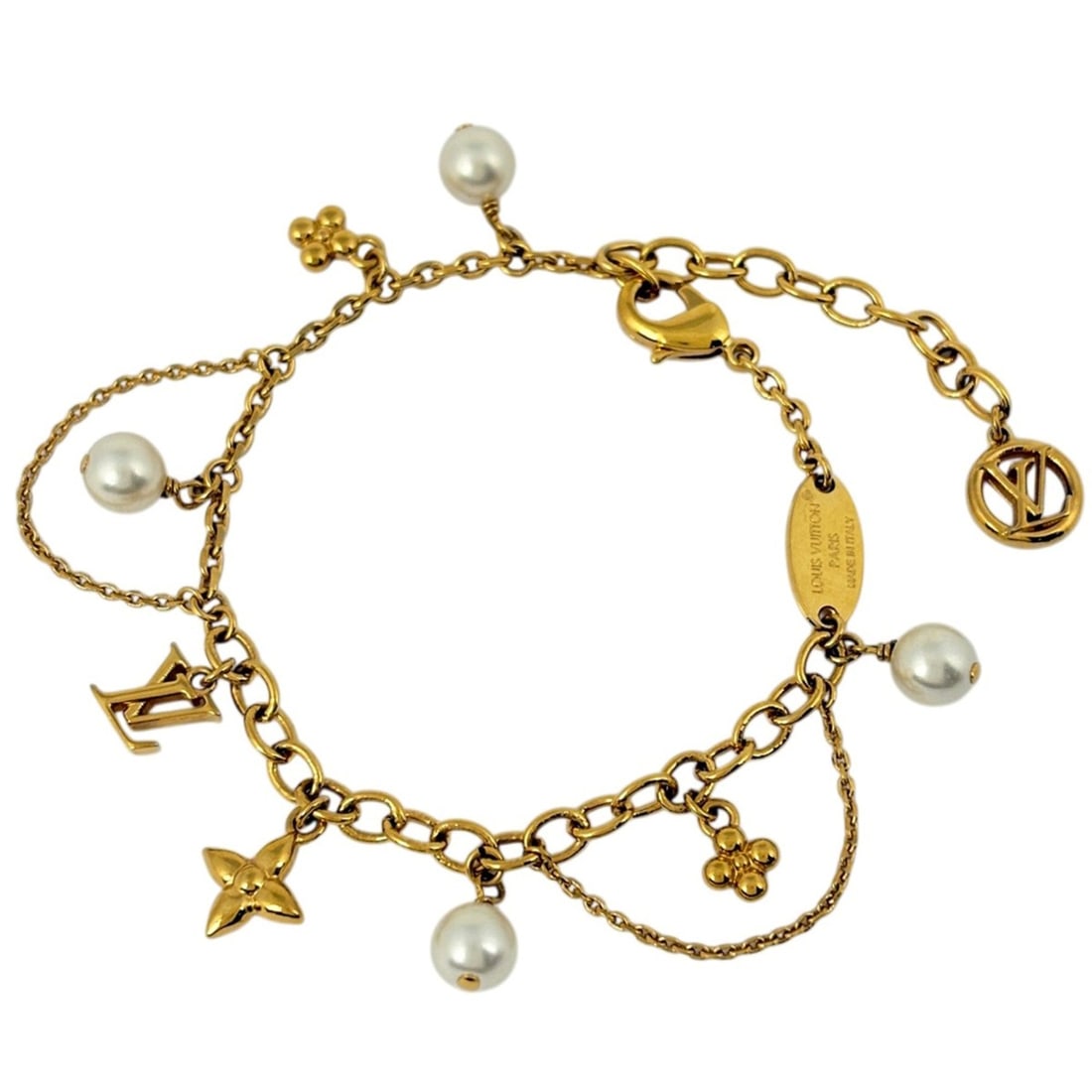 Louis Vuitton Blooming Pearl Bracelet, Metal, Gold, Women's: --- Catalog ---Category: SizeLength: 14cm / 5.51''Category: DesignType: Charm braceletColor: GoldGender: WomenMaterial: MetalCategory: GeneralBrand: Louis Vuitton--- Item List ---Section: ConditionRan