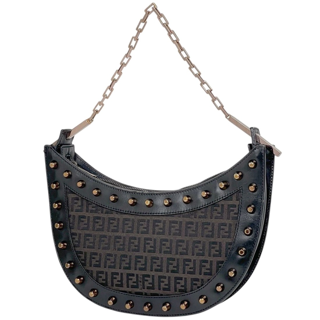 Fendi Zucchino Pattern Chain Shoulder Bag, Studded Canvas, Brown, 8BR063011, Women's: --- Catalog ---Category: SizeSize (HxWxD): 14.5cm x 28cm x 4.5cm / 5.7'' x 11.02'' x 1.77''Category: DesignType: Shoulder bagColor: BrownGender: WomenMaterial: Canvas , Leather Category: GeneralBrand: