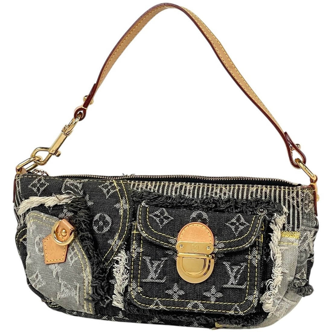 Louis Vuitton Pouchy Monogram Denim Patchwork Shoulder Bag, Denim, Black/Gray, M95383, Women's: --- Catalog ---Category: SizeSize (HxWxD): 14cm x 27cm x 4cm / 5.51'' x 10.62'' x 1.57''Category: DesignType: Shoulder bagColor: Black, GrayGender: WomenMaterial: Monogram Denim Category: GeneralBrand