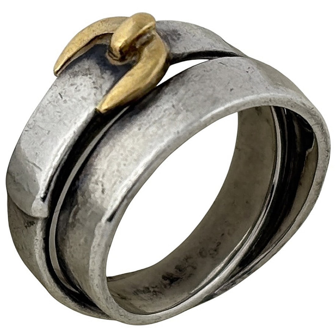 Hermes Double True Ring Belt, Sterling Silver 925/750, Silver/Gold, Women's.: --- Catalog ---Category: SizeJP Size: 8.5US Size: 4.5Category: DesignType: Band ringColor: Gold, SilverGender: WomenMaterial: Silver 925, Yellow gold (18K)Category: GeneralBrand: Hermes--- Item List -