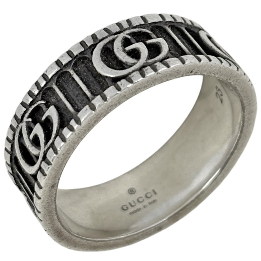 Gucci Double G Ring, Sterling Silver 925, Men's Ring: --- Catalog ---Category: SizeJP Size: 21.5US Size: 10Category: DesignType: Band ringGender: MenMaterial: Silver 925Category: GeneralBrand: Gucci--- Item List ---Section: ConditionRanking: Rank B Used 