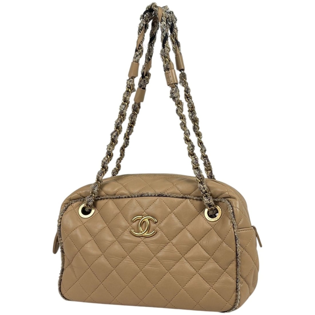 Chanel Coco Mark Chain Shoulder Bag, Tweed Matelassé Leather, Beige, Women's: --- Catalog ---Category: SizeSize (HxWxD): 16cm x 26cm x 10cm / 6.29'' x 10.23'' x 3.93''Category: DesignType: Shoulder bagColor: BeigeGender: WomenMaterial: Leather Category: GeneralLine: MatelasseBr