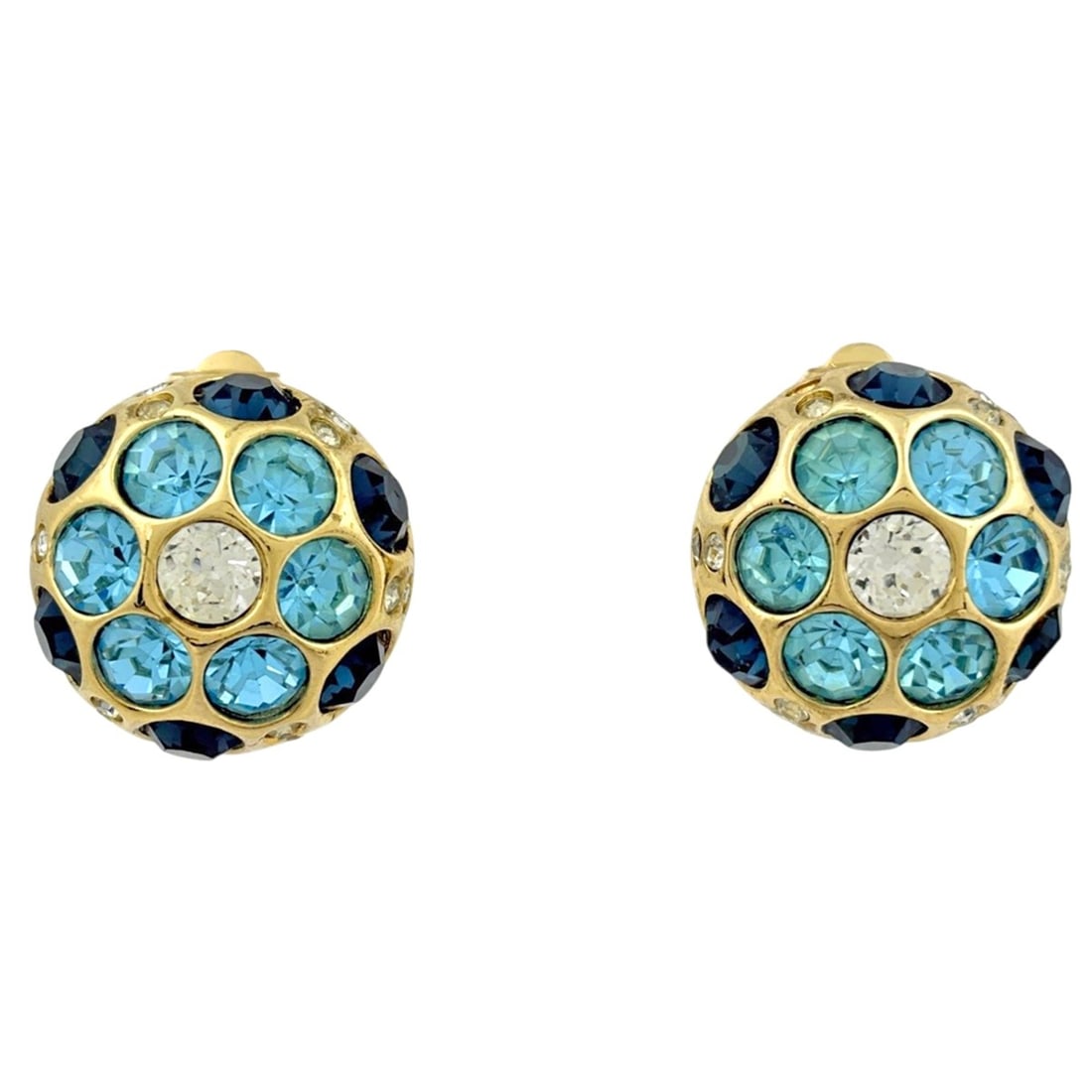 Christian Dior Rhinestone Earrings, GP Gold, Blue, Women's: --- Catalog ---Category: SizeSize (HxWxD): 20.00mm x 20.00mm / 0.79'' x 0.79''Category: DesignType: Clip earringsColor: Blue, GoldGender: WomenMaterial: Gold platingCategory: GeneralBrand: Christian D