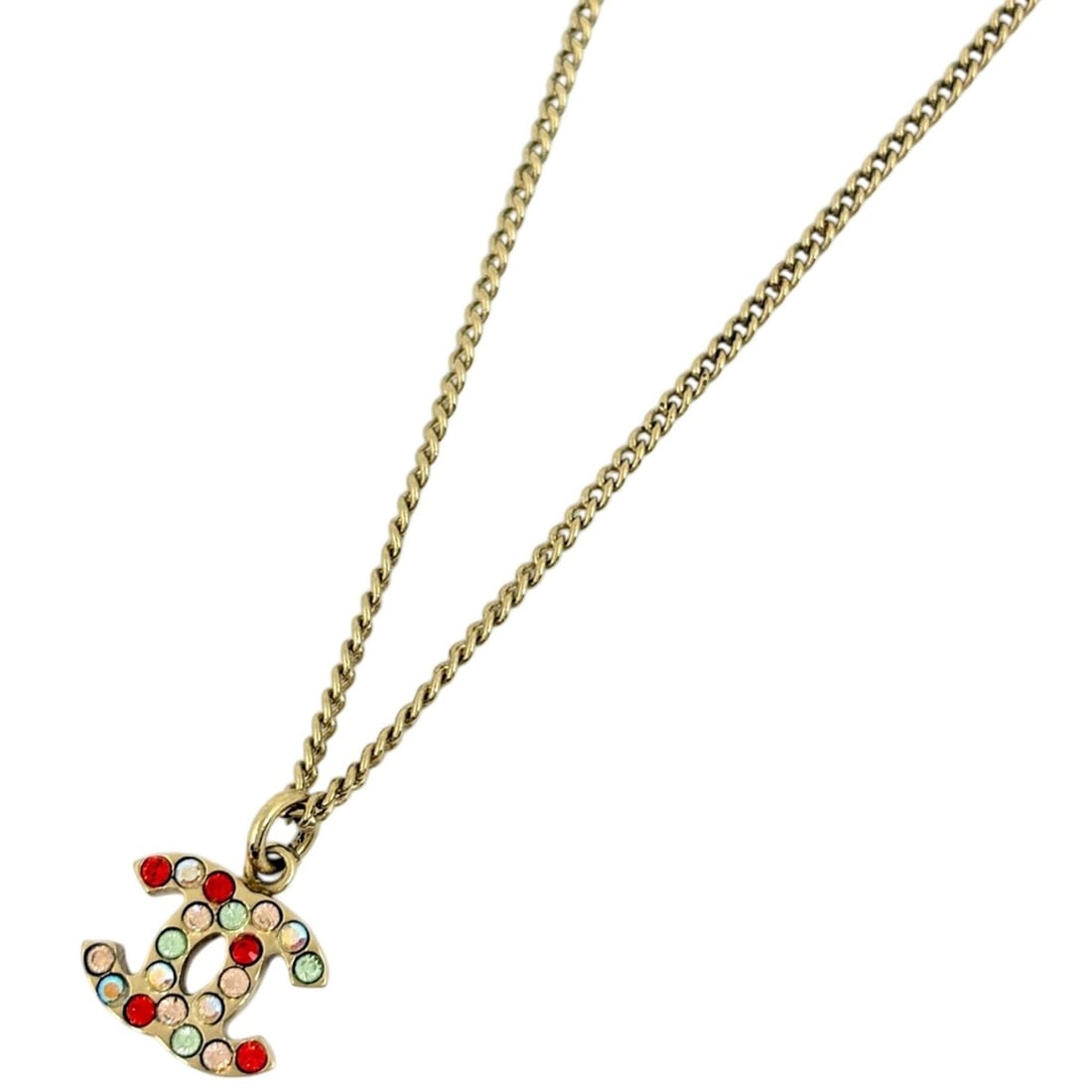 Chanel Coco Mark Rhinestone Necklace, GP Gold, Red, Women's: --- Catalog ---Category: SizePendant Size: 12mm x 12mm / 0.47'' x 0.47''Neck Circumference: 46 cm / 18.11''Category: DesignColor: Gold, Red colorStone: RhinestoneGender: WomenNecklace Type: NecklaceCa