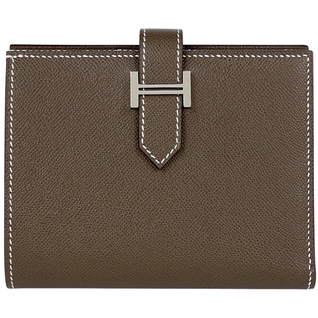 Hermes Bearn Compact H Logo Veau Madame Bi-fold Leather Wallet Etoupe K Women's (1 of 14)