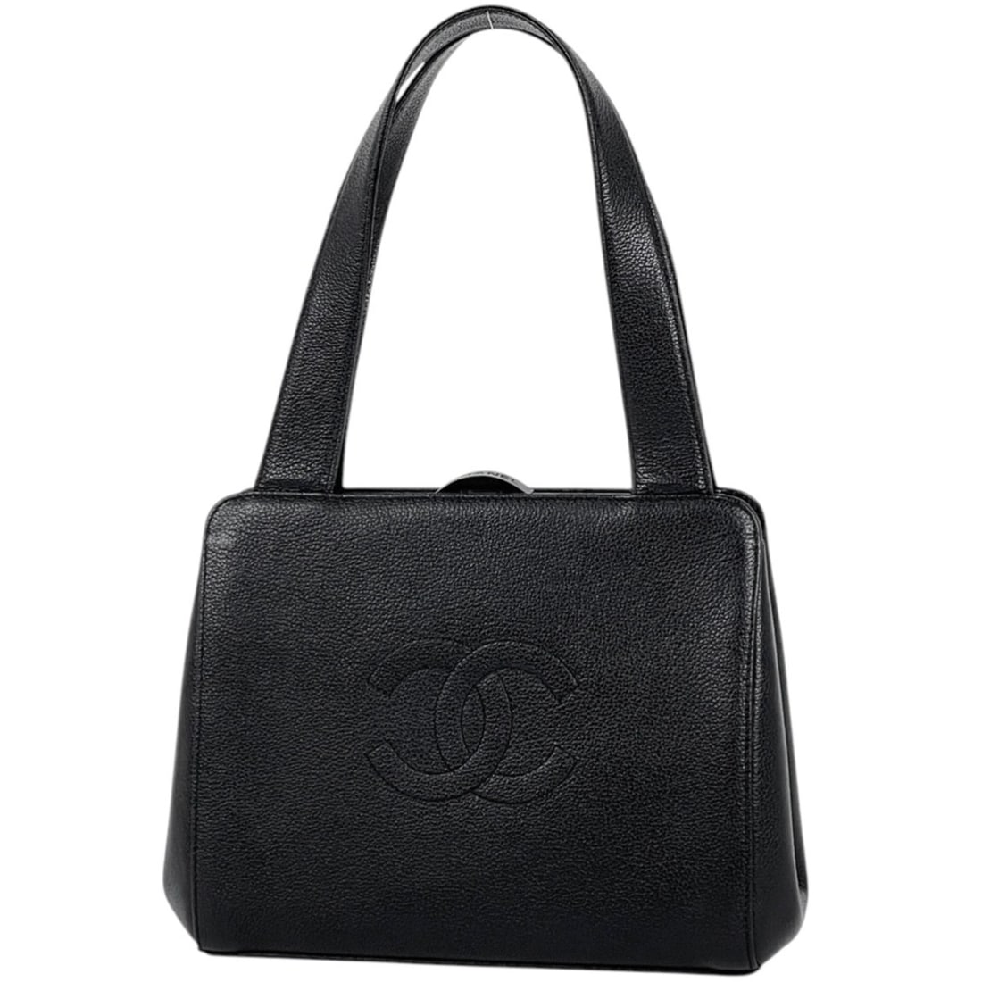 Chanel Coco Mark Handbag, Clasp Closure, Caviar Leather, Black, Women's: --- Catalog ---Category: SizeSize (HxWxD): 17cm x 20cm x 6cm / 6.69'' x 7.87'' x 2.36''Category: DesignType: HandbagColor: BlackGender: WomenClosure: Ball claspMaterial: Grained Calfskin Category: Gen