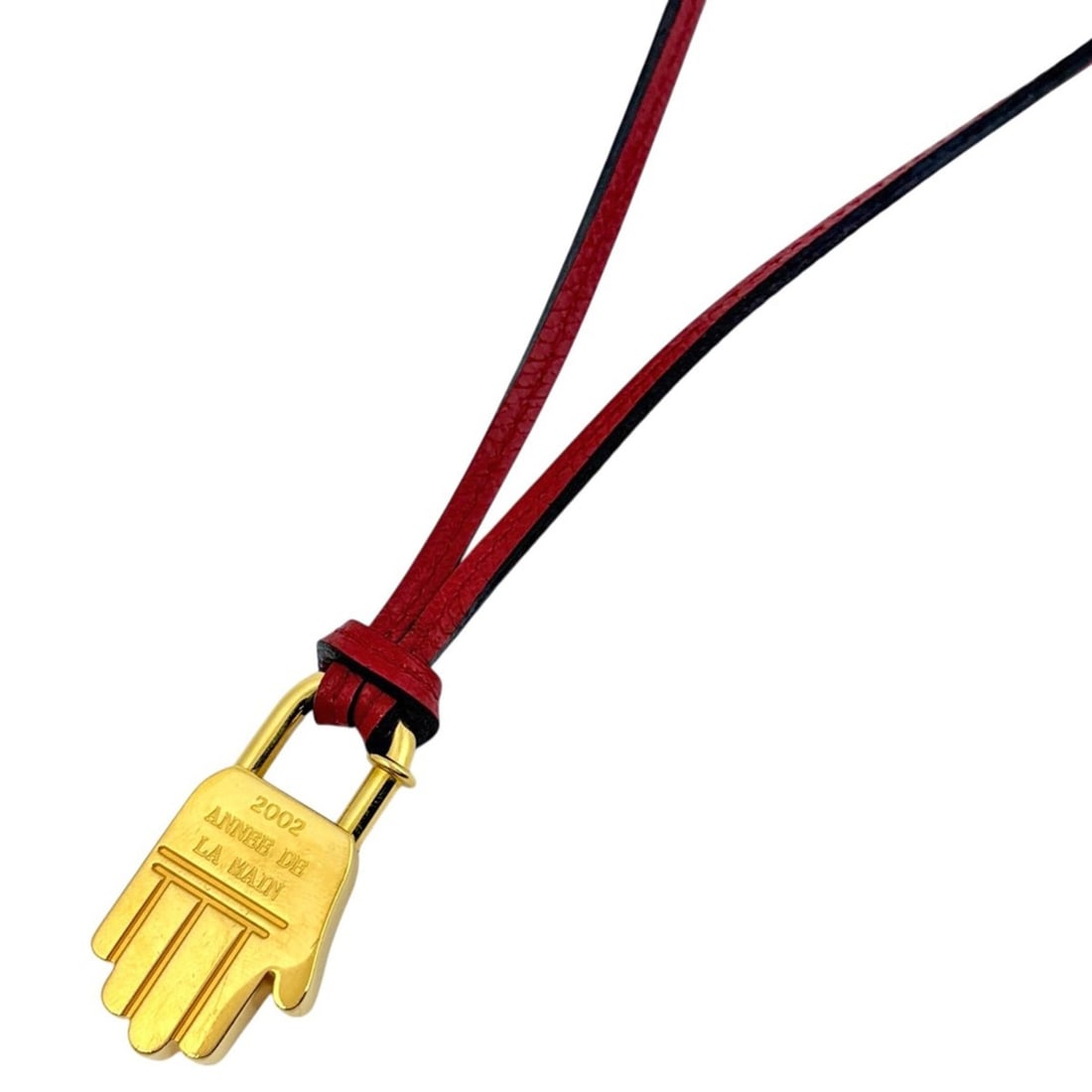 Hermes HERMES Cadena Hand Necklace GP Leather Gold Red Women's: --- Catalog ---Category: SizePendant Size: 20mm x 40mm / 0.78'' x 1.57''Neck Circumference: 45 cm / 17.71''Category: DesignColor: Gold, Red colorGender: WomenMaterial: Gold plating, LeatherNecklace Ty