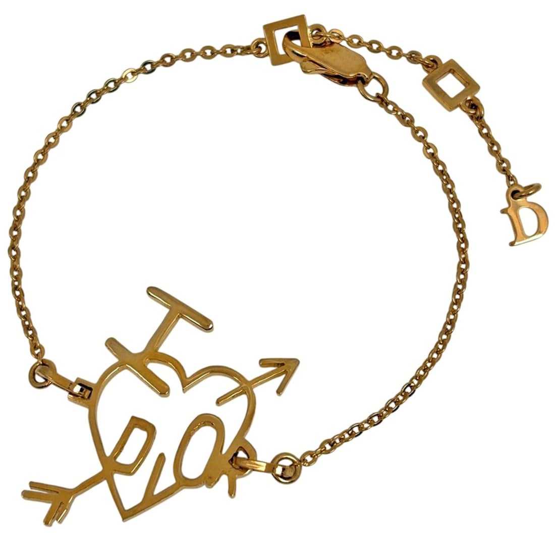 Christian Dior Heart Arrow Bracelet GP Gold Women's: --- Catalog ---Category: SizeLength: 16cm - 18cm / 6.29'' - 7.08''Category: DesignType: Charm braceletColor: GoldGender: WomenMaterial: Gold platingCategory: GeneralBrand: Christian Dior--- Item List 
