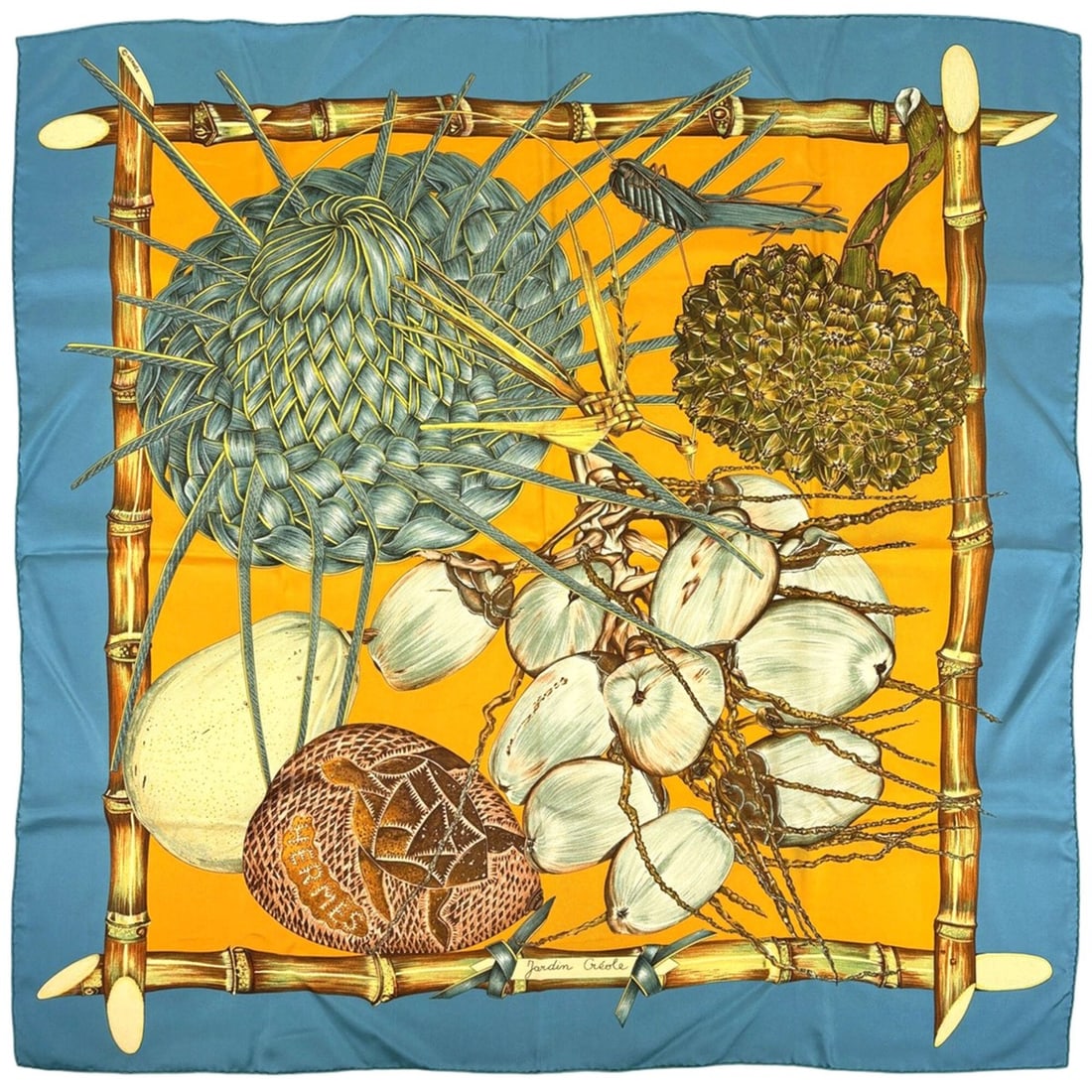 Hermes Carre 90 Jardin Creole (Paradise of Creole) Scarf/Muffler, Silk, Blue Multicolor, Women's: --- Catalog ---Category: SizeSize (LxW): 89cm x 88cm / 35.03'' x 34.64''Category: DesignType: ScarfColor: Blue, Multi-colorGender: WomenMaterial: Silk 100%Category: GeneralBrand: Hermes--- Item List -