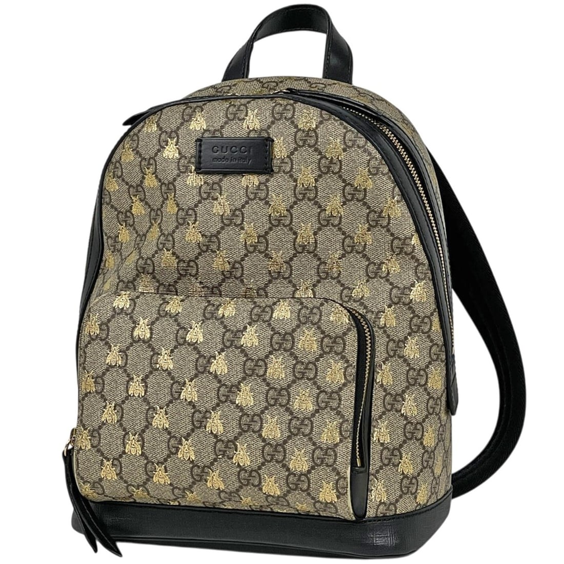 Gucci GG Pattern Backpack, Bee Print, Supreme Coated Canvas, Beige/Black, 427042, Women's: --- Catalog ---Category: SizeSize (HxWxD): 29cm x 22cm x 11cm / 11.41'' x 8.66'' x 4.33''Category: DesignType: BackpackColor: Beige, BlackGender: WomenMaterial: Coated canvas , Leather Category: Gener