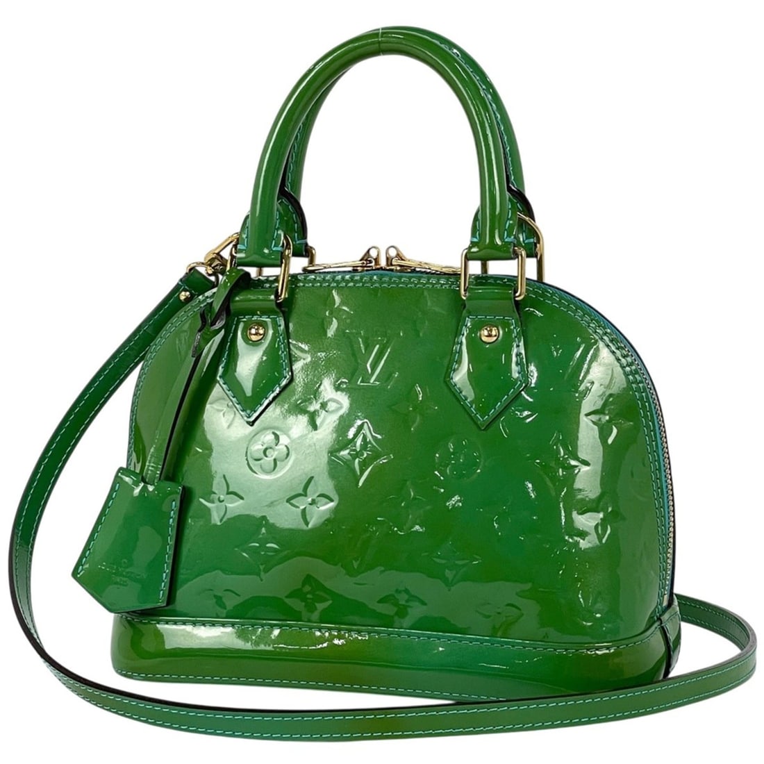 Louis Vuitton Alma BB 2-Way Enamel Handbag, Monogram Vernis Blue Lagoon, M91696, Women's: --- Catalog ---Category: SizeSize (HxWxD): 16cm x 23cm x 11cm / 6.29'' x 9.05'' x 4.33''Category: DesignType: HandbagColor: Blue lagonGender: WomenMaterial: Monogram Vernis Category: GeneralBrand: Lou