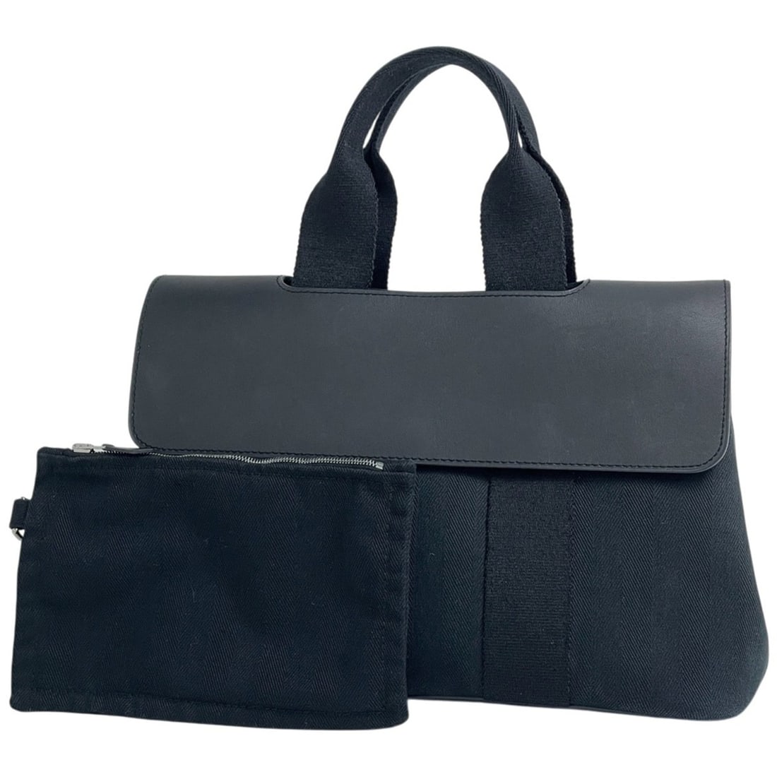 Hermes Valparaiso PM Tote Handbag, Toile Chevron, Black, Women's: --- Catalog ---Category: SizeSize (HxWxD): 20cm x 30cm x 13cm / 7.87'' x 11.81'' x 5.11''Category: DesignType: Handbag, Tote bagColor: BlackGender: WomenMaterial: Toile chevron , Leather Category: Gen