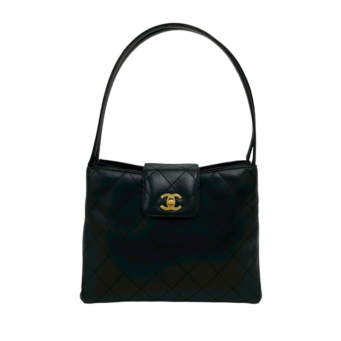 CHANEL Matelassé Coco Mark Leather Semi-One Shoulder Bag Handbag Black 43419: --- Catalog ---Category: SizeSize (HxWxD): 20cm x 25cm x 8.5cm / 7.87'' x 9.84'' x 3.34''Category: DesignType: Handbag, Shoulder bagColor: BlackGender: WomenMaterial: Leather Category: GeneralBrand: C