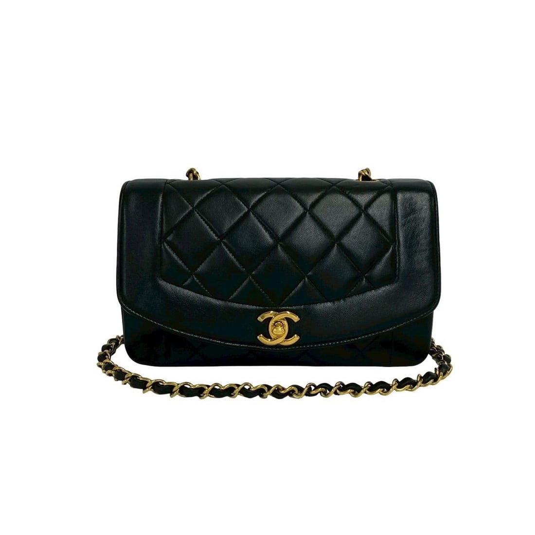 CHANEL Diana Matelassé Coco Mark Lambskin Shoulder Bag, Black j2509: --- Catalog ---Category: SizeSize (HxWxD): 13.5cm x 21.5cm x 7cm / 5.31'' x 8.46'' x 2.75''Category: DesignType: Shoulder bagColor: BlackGender: WomenMaterial: Leather Leather/Fur Type: LambskinCatego