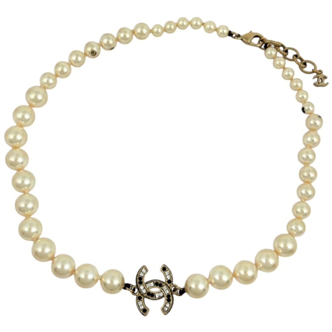 Chanel Coco Mark Faux Pearl Necklace GP White Women's (1 of 6)