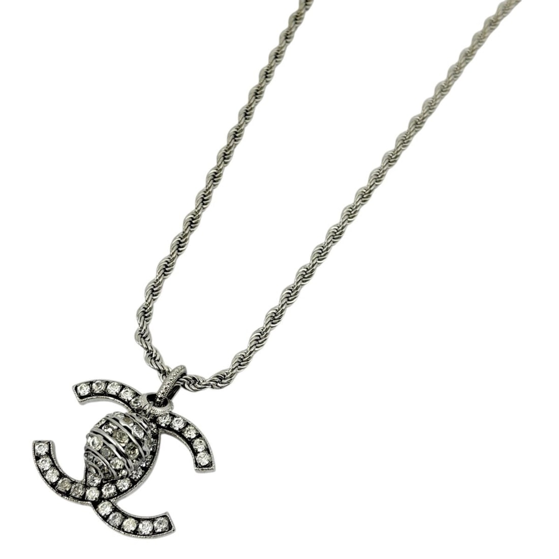Chanel Coco Mark Rhinestone Necklace, Long, Silver Plated, Rhinestone, Silver, Women's (1 of 5)