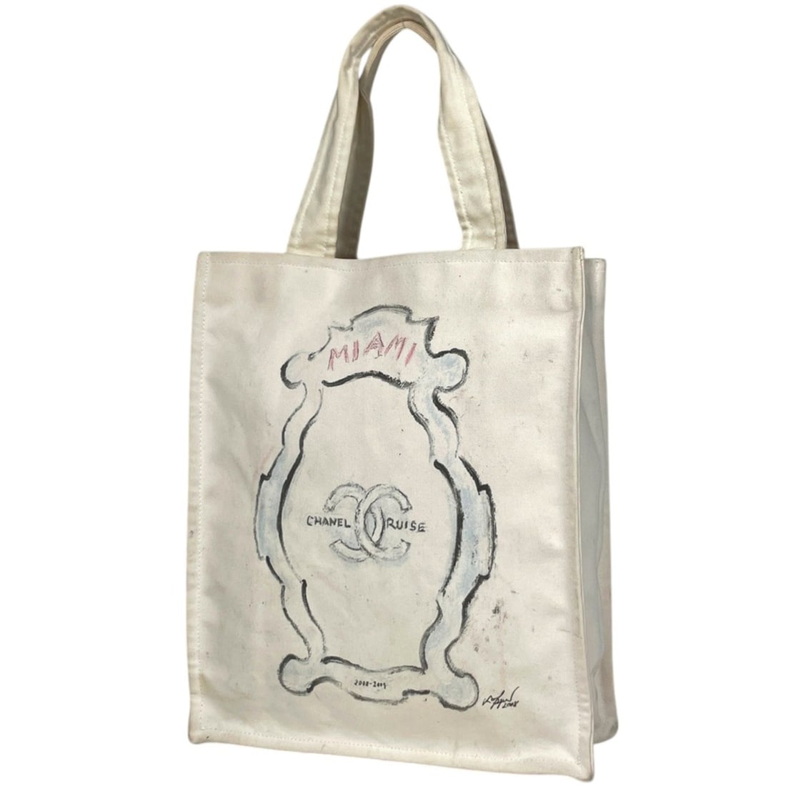 Chanel Coco Mark Tote Bag Miami Cruise Line Canvas White Women's: --- Catalog ---Category: SizeSize (HxWxD): 38cm x 32cm x 12cm / 14.96'' x 12.59'' x 4.72''Category: DesignType: Tote bagColor: WhiteGender: WomenMaterial: Canvas Category: GeneralBrand: Chanel--- Item
