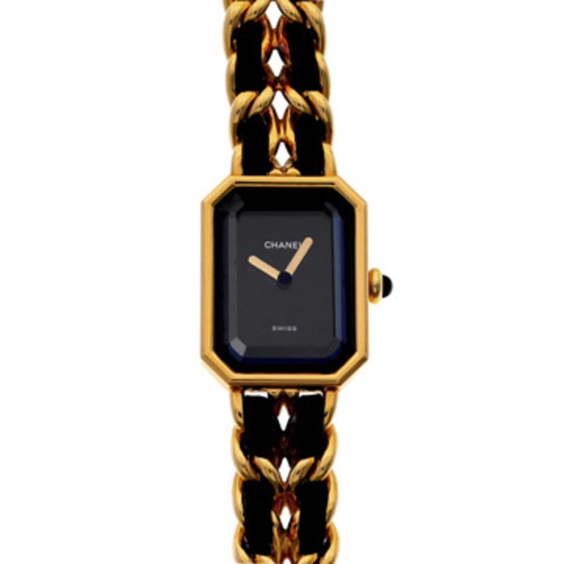 Chanel Première Large Size H0001 Black Women's Quartz Watch (Pre-owned) - Ginzo: --- Catalog ---Category: SizeWrist Size: 16cm / 6.29''Case Diameter: 20mm / 0.79''Category: DesignType: WristwatchGender: WomenColor (Dial): BlackMaterial (Band): Gold plated, LeatherMaterial (Case): 