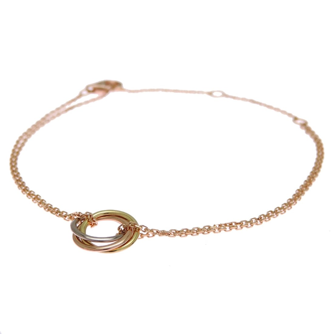 Cartier Trinity Ladies Bracelet 750 Yellow Gold: --- Catalog ---Category: SizeLength: 16cm - 18cm / 6.29'' - 7.08''Category: DesignType: Charm braceletGender: WomenMaterial: Pink gold (18K), White gold (18K), Yellow gold (18K)Category: GeneralBrand: