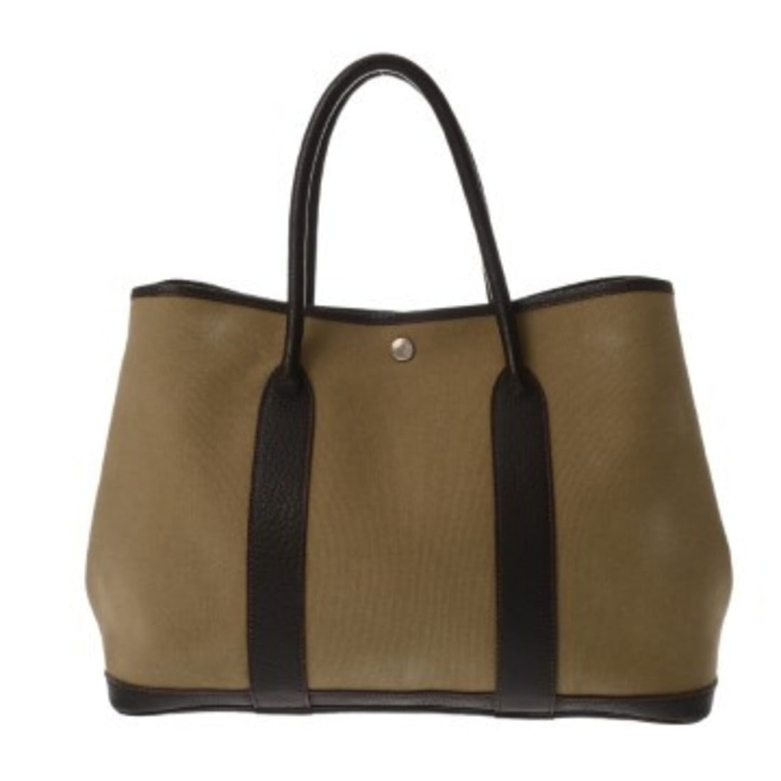 HERMES Garden Party PM Khaki Brown ?F stamp (circa 2002) Women's Toile Officier Leather Handbag B: --- Catalog ---Category: SizeSize (HxWxD): 26cm x 35.5cm x 17cm / 10.23'' x 13.97'' x 6.69''Category: DesignType: HandbagColor: Khaki brownGender: WomenMaterial: Toile officier , Leather Hardware Colo