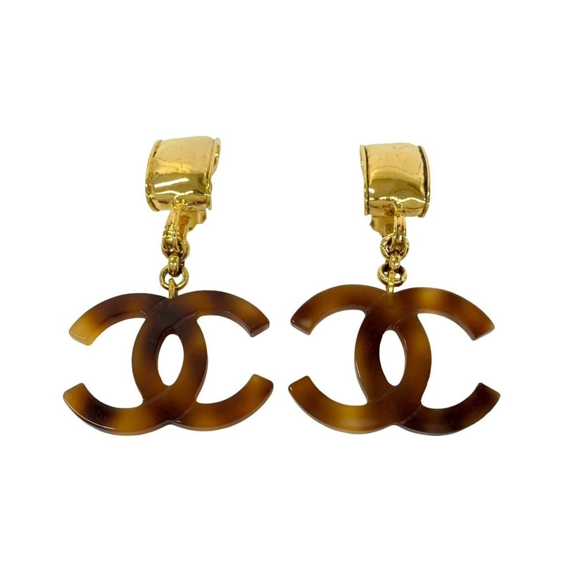 CHANEL Coco Mark Tortoiseshell Pattern Plastic GP Earrings, Brown, 497cb: --- Catalog ---Category: SizeSize (HxWxD): 75.00mm x 46.00mm / 2.95'' x 1.81''Category: DesignType: Clip earringsColor: Brown, GoldGender: WomenMaterial: Gold plating, PlasticCategory: GeneralBrand: C