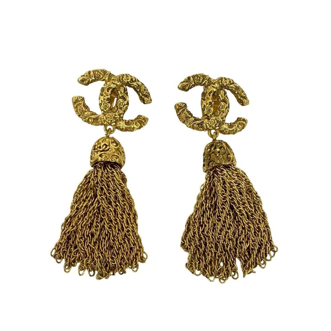 CHANEL Vintage Coco Mark Tassel GP Earrings, Gold, Accessory, 497cd (1 of 7)