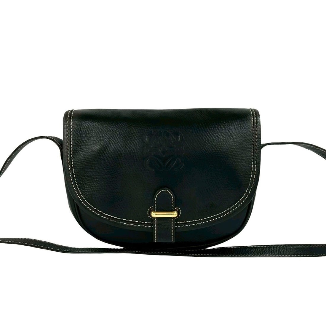 LOEWE Vintage Anagram Logo Leather Shoulder Bag/Pouch/Sacoche, Black, 35375: --- Catalog ---Category: SizeSize (HxWxD): 17cm x 20.5cm x 6.2cm / 6.69'' x 8.07'' x 2.44''Category: DesignType: Pochette, Shoulder bagColor: BlackGender: WomenMaterial: Leather Category: GeneralBrand