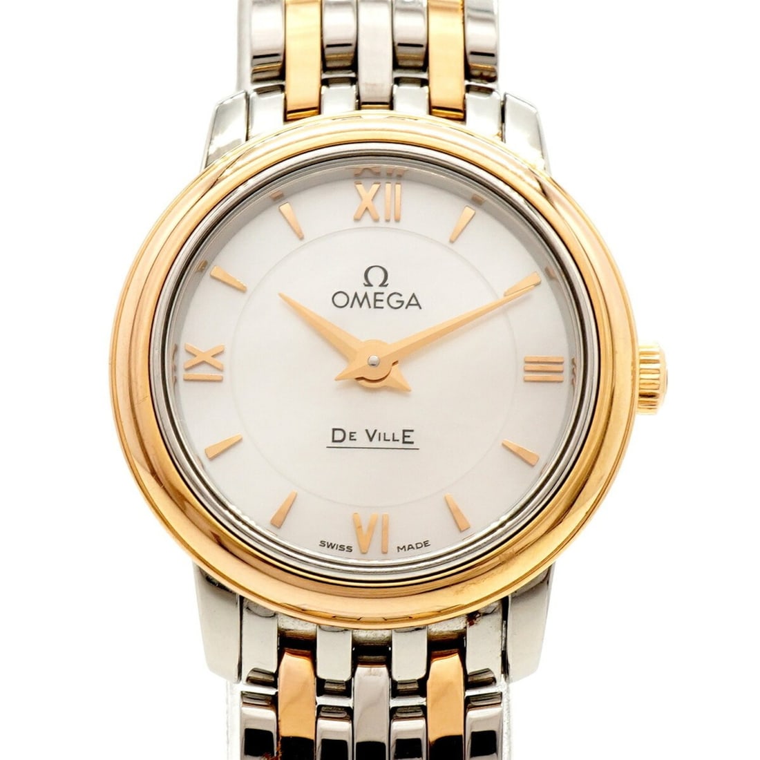 Omega De Ville Prestige 424.20.24.60.05.002 White Dial Women's Watch: --- Catalog ---Category: SizeWrist Size: 14.5cm / 5.7''Case Diameter: 24.3mm / 0.96''Category: DesignType: WristwatchGender: WomenColor (Dial): WhiteMaterial (Band): Pink gold, Stainless steelCategory