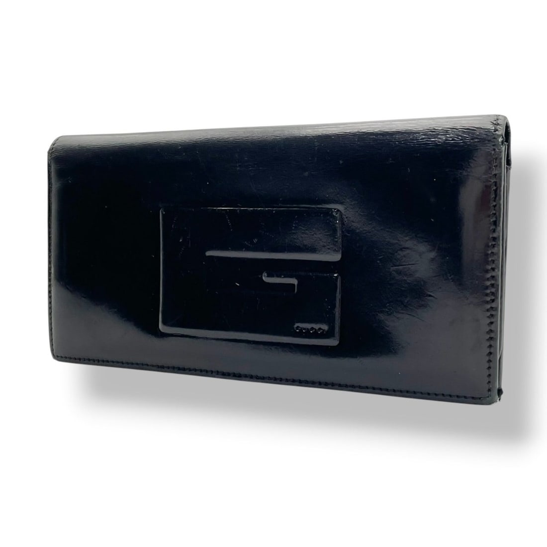 Gucci Long Wallet, Patent Leather, Embossed G Logo, Black, Women's/Men's, W3: --- Catalog ---Category: SizeSize (HxWxD): 10cm x 19cm x 1.5cm / 3.93'' x 7.48'' x 0.59''Category: DesignType: Long wallet (bi-fold)Color: BlackGender: Men,WomenMaterial: Patent leather Category: Gene