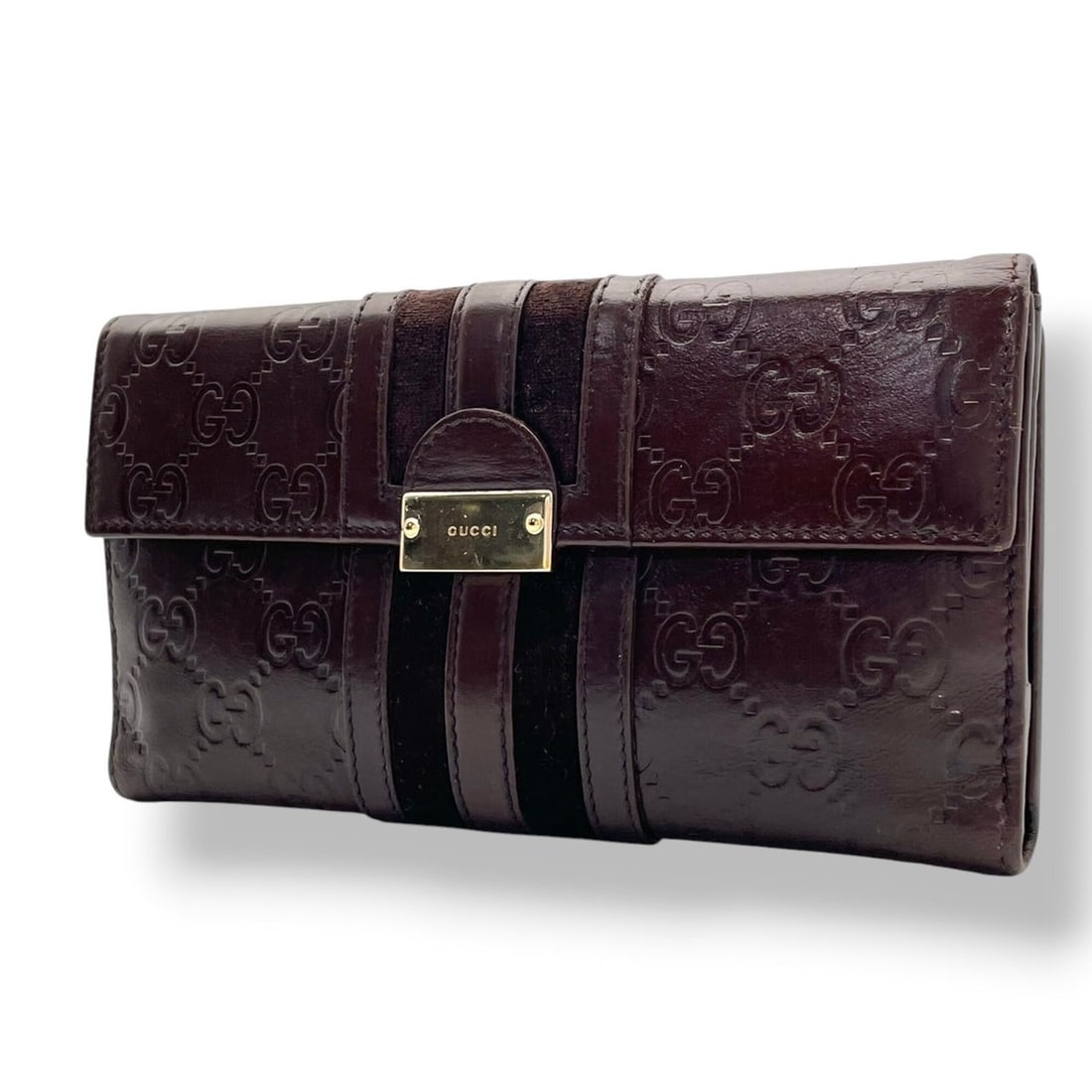 Gucci long wallet, Guccissima velour line, dark brown embossed leather, W3: --- Catalog ---Category: SizeSize (HxWxD): 10cm x 19cm x 2.5cm / 3.93'' x 7.48'' x 0.98''Category: DesignType: Coin purse/coin caseColor: Dark brownGender: WomenMaterial: Leather Leather/Fur Type: Vel