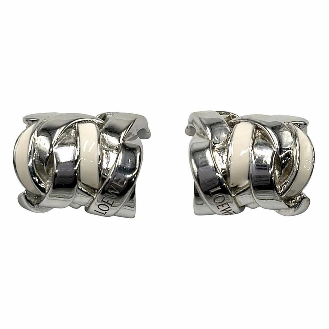 Loewe Women's Nest Hoop Earrings, Small, Ag925 Sterling Silver, Enamel, JN01239X03, White, Approx.: --- Catalog ---Category: SizeWeight: 9g / 0.31oz.Size (HxWxD): 15.00mm x 11.00mm x 8.00mm / 0.59'' x 0.43'' x 0.31''Category: DesignType: Hoop earringsColor: Silver, WhiteGender: WomenMaterial: Enamel