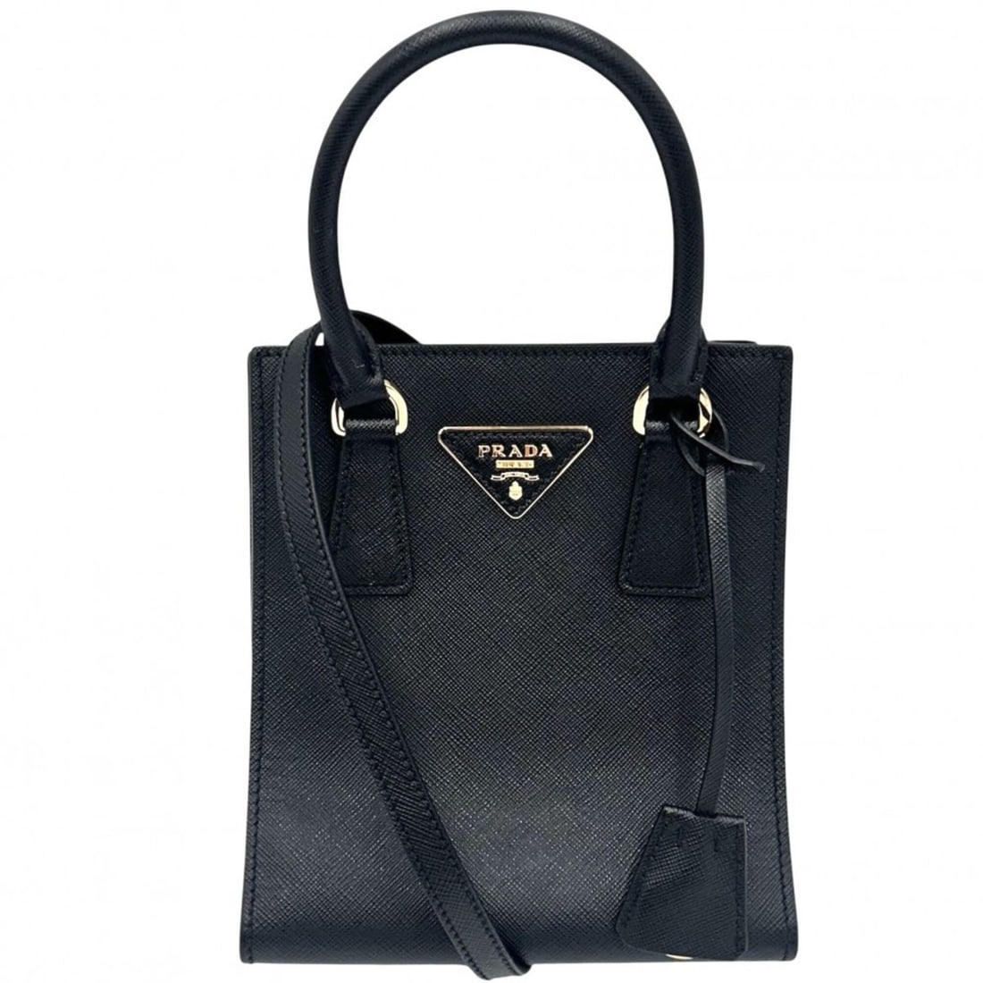Prada Women's Triangle Logo Mini Tote Bag, Handbag, Shoulder Crossbody PRADA 1BA358, Leather, Black, (1 of 11)