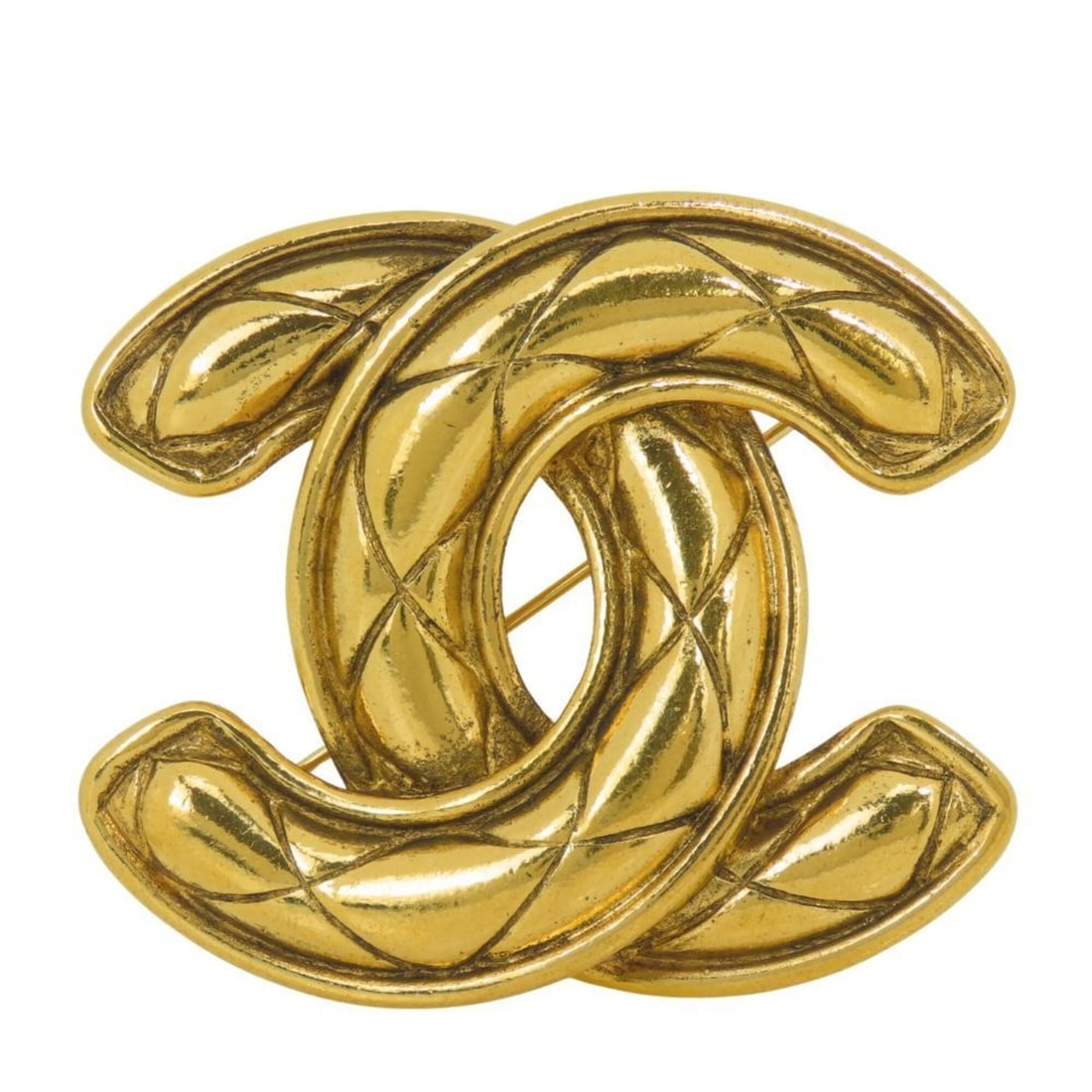 Chanel Brooch, Coco Mark, Matelassé Stitch, Large, Metal, Gold Plated, Women's CHANEL: --- Catalog ---Category: SizeWeight: 34.5g / 1.21oz.Size (HxWxD): 5.07cm x 5.7cm / 1.99'' x 2.24''Category: DesignType: BroochColor: GoldGender: WomenMaterial: MetalCategory: GeneralBrand: Chanel--- I