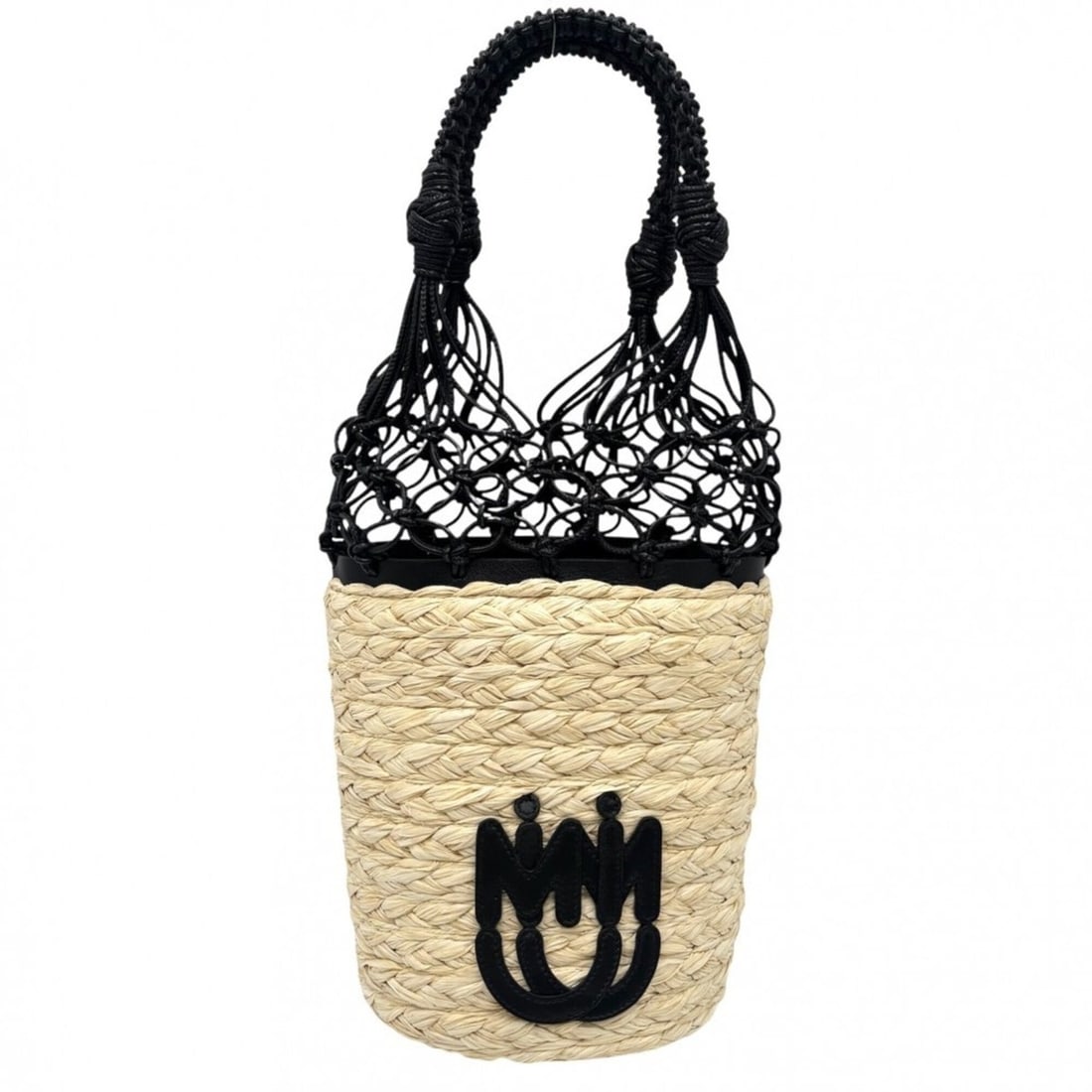 Miu Miu Miu handbag for women, straw bag, beige, black, gold hardware.: --- Catalog ---Category: SizeSize (HxWxD): 20cm x 17cm x 15.5cm / 7.87'' x 6.69'' x 6.1''Handle Length: 25cm / 9.84''Category: DesignType: HandbagColor: Beige, BlackGender: WomenMaterial: Straw Catego