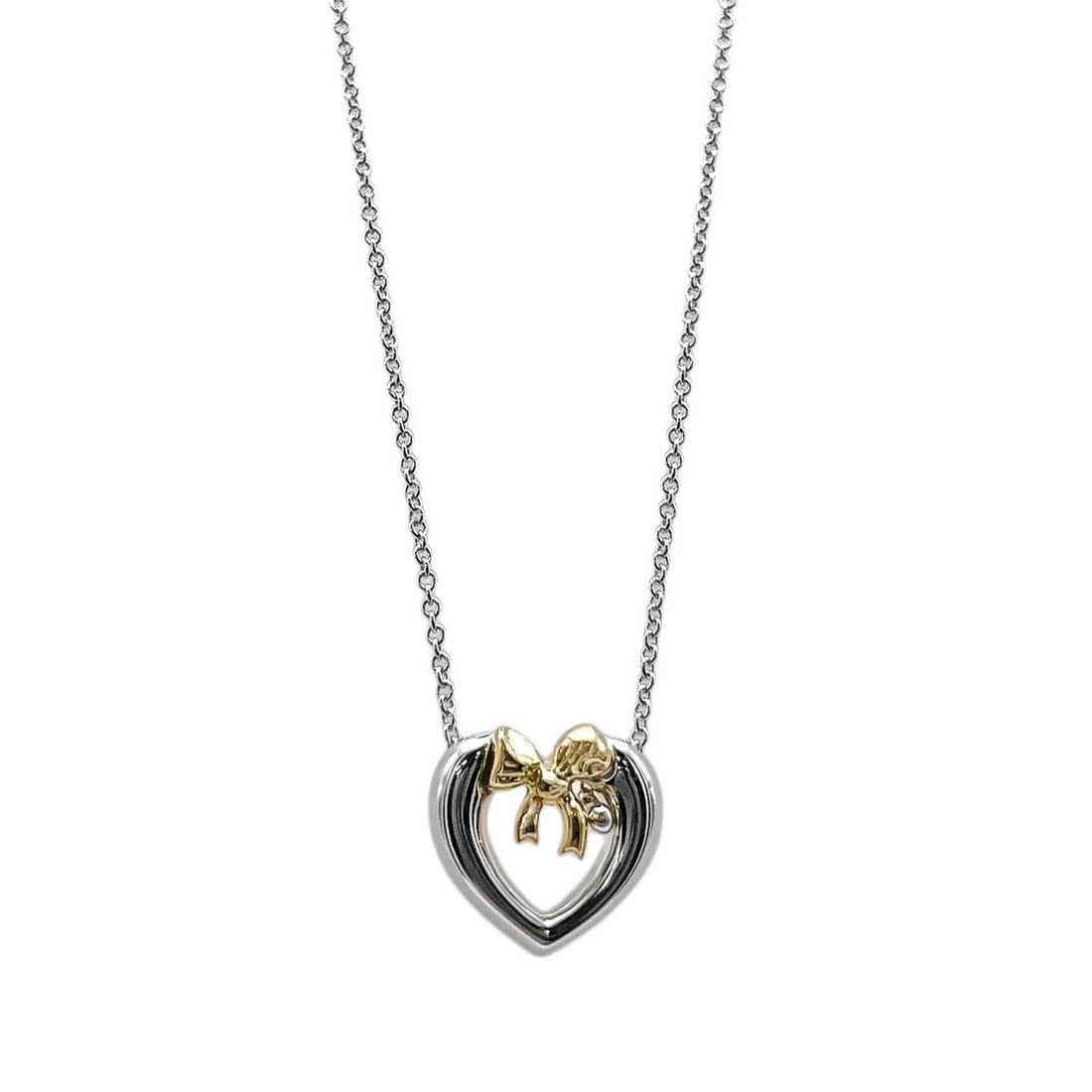 TIFFANY&Co. Tiffany Heart Ribbon Combination Necklace Pendant SV925 18K 750 Silver Women's: --- Catalog ---Category: SizePendant Size: 12mm x 12mm / 0.47'' x 0.47''Neck Circumference: 39.5 cm / 15.55''Category: DesignGender: WomenMaterial: Gold (18K), Silver 925Pendant Type: PendantNecklace 