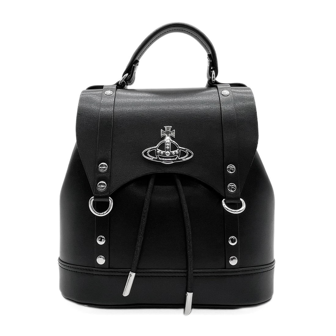 Vivienne Westwood MAX SMALL Orb Backpack, Leather, Black, Women's: --- Catalog ---Category: SizeSize (HxWxD): 24.5cm x 25cm x 11cm / 9.64'' x 9.84'' x 4.33''Category: DesignType: BackpackColor: BlackGender: WomenMaterial: Leather Category: GeneralBrand: Vivienne West