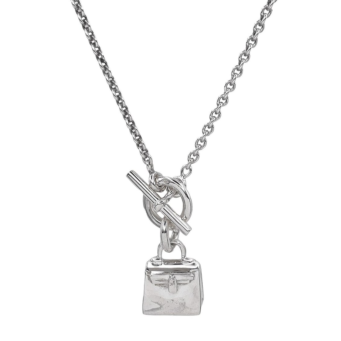 HERMES Amulette Kelly Charm Necklace Pendant Toggle SV925 Men's Women's: --- Catalog ---Category: SizePendant Size: 14mm x 11mm / 0.55'' x 0.43''Neck Circumference: 37 cm / 14.56''Category: DesignColor: SilverGender: Men,WomenMaterial: Silver 925Pendant Type: PendantNeckla