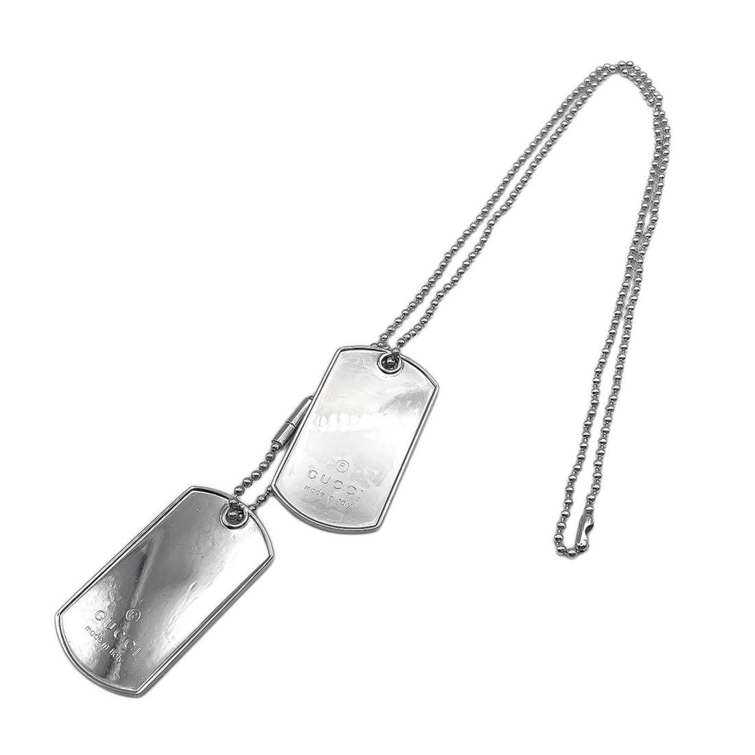 GUCCI Dog Tag Ball Chain Plate Necklace Pendant SV925 Men's Women's (1 of 15)