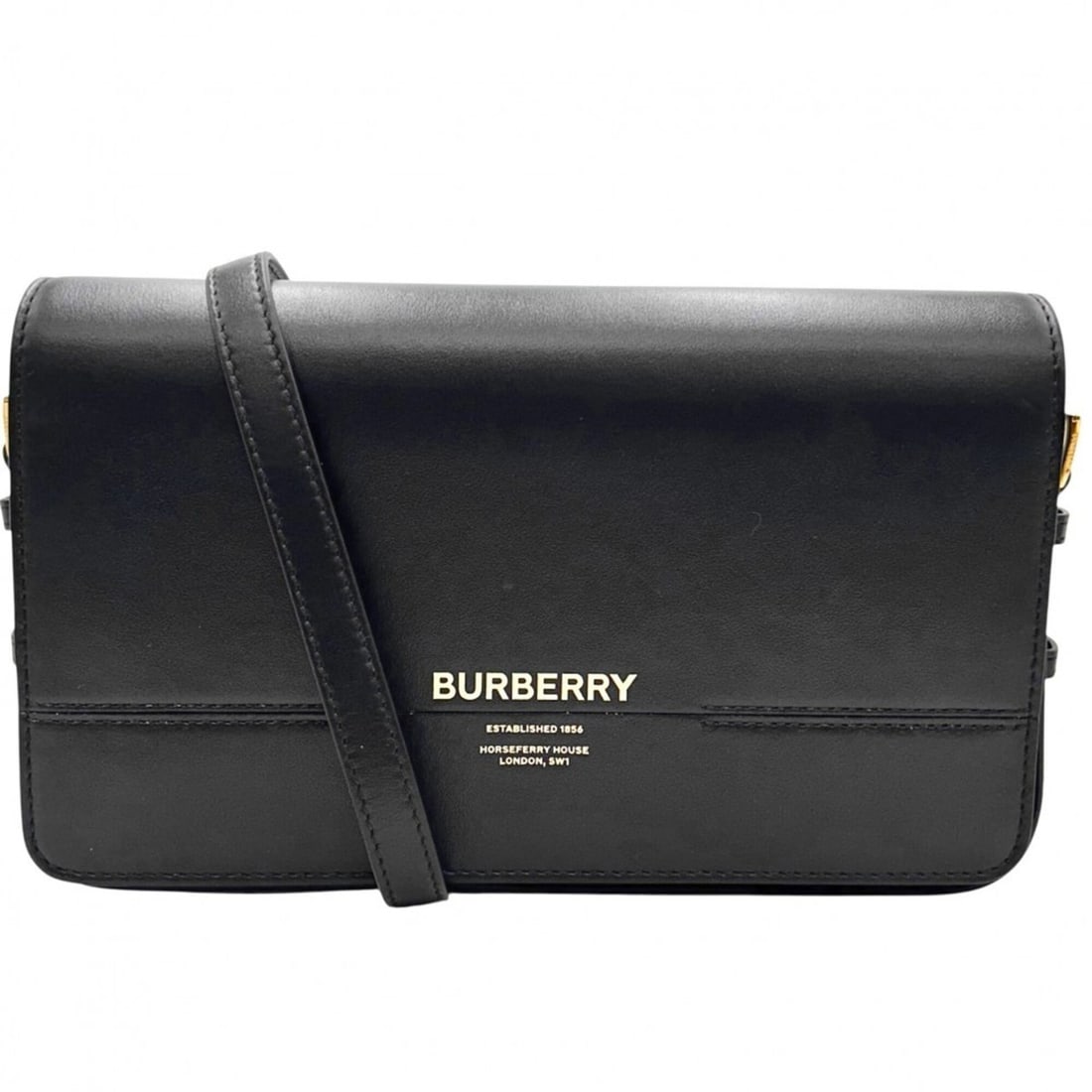 Burberry women's shoulder bag with logo flap, crossbody bag, purse, leather, black, gold hardware.: --- Catalog ---Category: SizeSize (HxWxD): 15cm x 25cm x 5.5cm / 5.9'' x 9.84'' x 2.16''Strap Length: 97cm / 38.18''Category: DesignType: Shoulder bagColor: BlackGender: WomenMaterial: Leather Categor