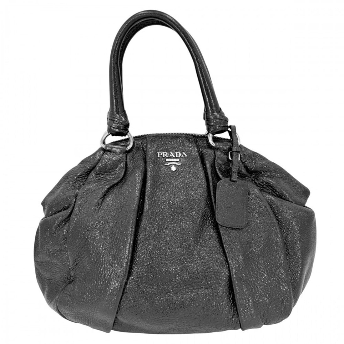 Prada handbag, women's tote bag, shoulder PRADA leather, black, silver hardware: --- Catalog ---Category: SizeSize (HxWxD): 30cm x 40cm x 14cm / 11.81'' x 15.74'' x 5.51''Handle Length: 40cm / 15.74''Category: DesignType: Handbag, Tote bagColor: BlackGender: WomenMaterial: Leather