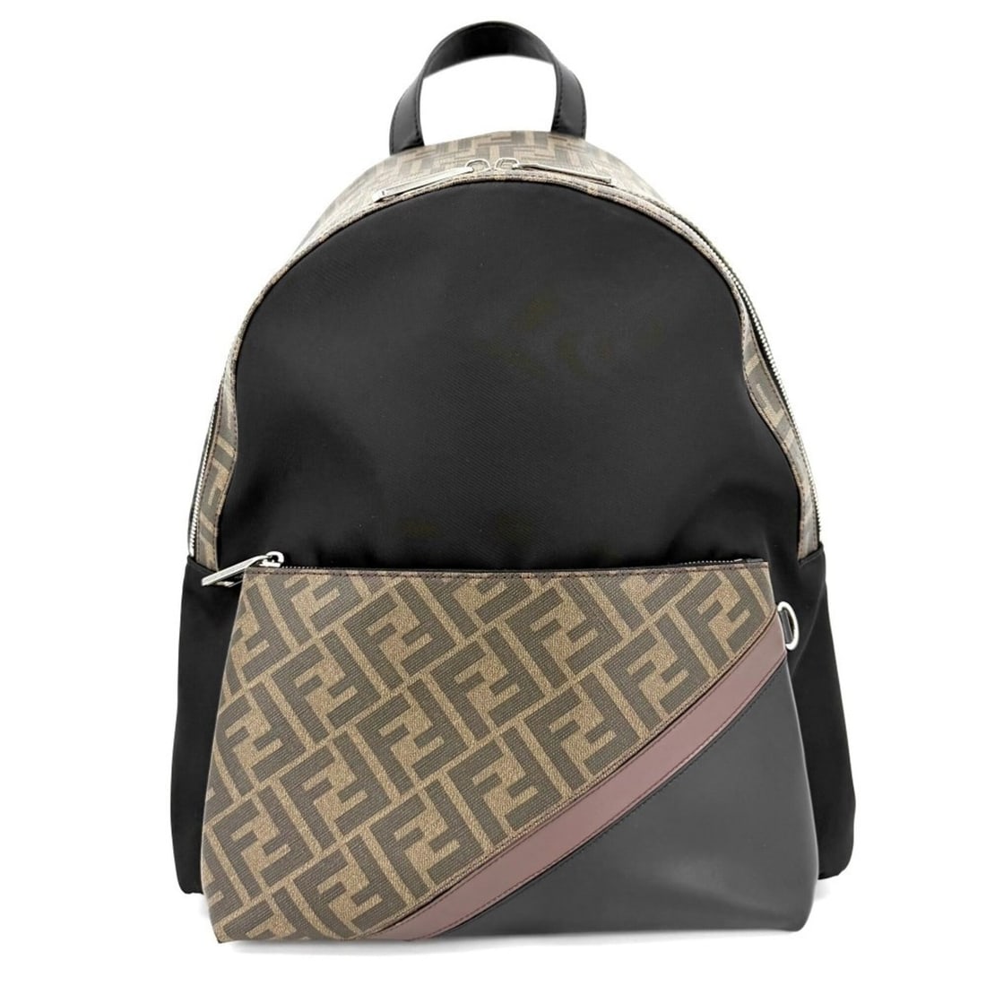 Fendi Men's Zucca Backpack FENDI 7VZ042 Nylon Leather Brown Black Silver Hardware: --- Catalog ---Category: SizeSize (HxWxD): 37cm x 31cm x 10cm / 14.56'' x 12.2'' x 3.93''Strap Length: 93cm / 36.61''Category: DesignType: BackpackColor: Black, BrownGender: MenMaterial: Nylon , Leath
