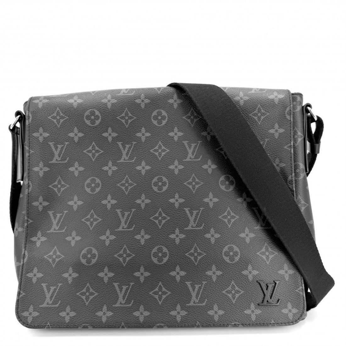 Louis Vuitton Men's Monogram Eclipse District MM Messenger Bag, Shoulder Crossbody LOUIS VUITTON: --- Catalog ---Category: SizeSize (HxWxD): 26cm x 32cm x 8cm / 10.23'' x 12.59'' x 3.14''Category: DesignType: Messenger bag, Shoulder bagColor: BlackGender: MenMaterial: Monogram Eclipse Category: Ge